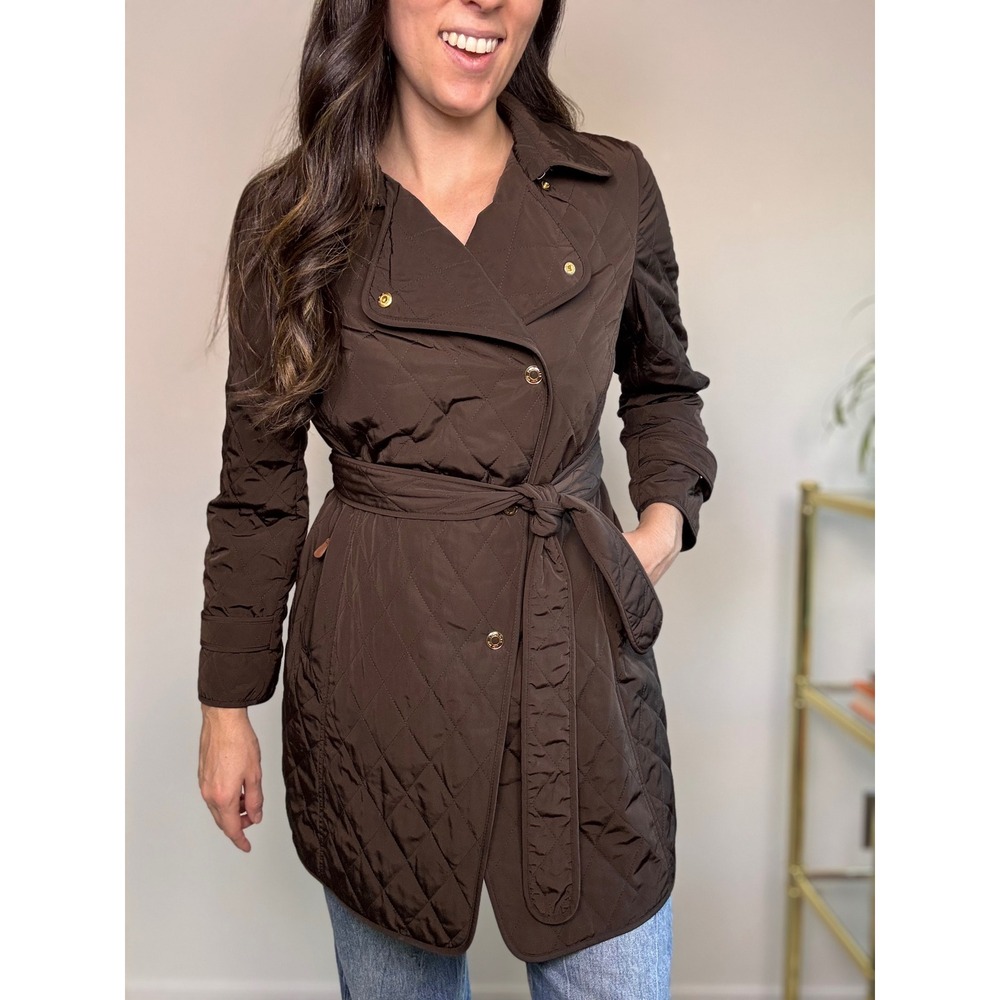 Talbots Brown Quilted Trench Coat, Medium Petite | Preppy Equestrian Old Money